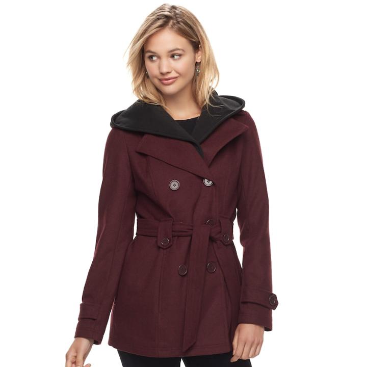 Juniors' J-2 Removable Hood Trench Coat, Teens, Size: Small, Dark Red