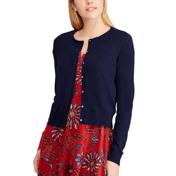 Women's Chaps Cropped Cardigan Sweater, Size: Medium, Blue