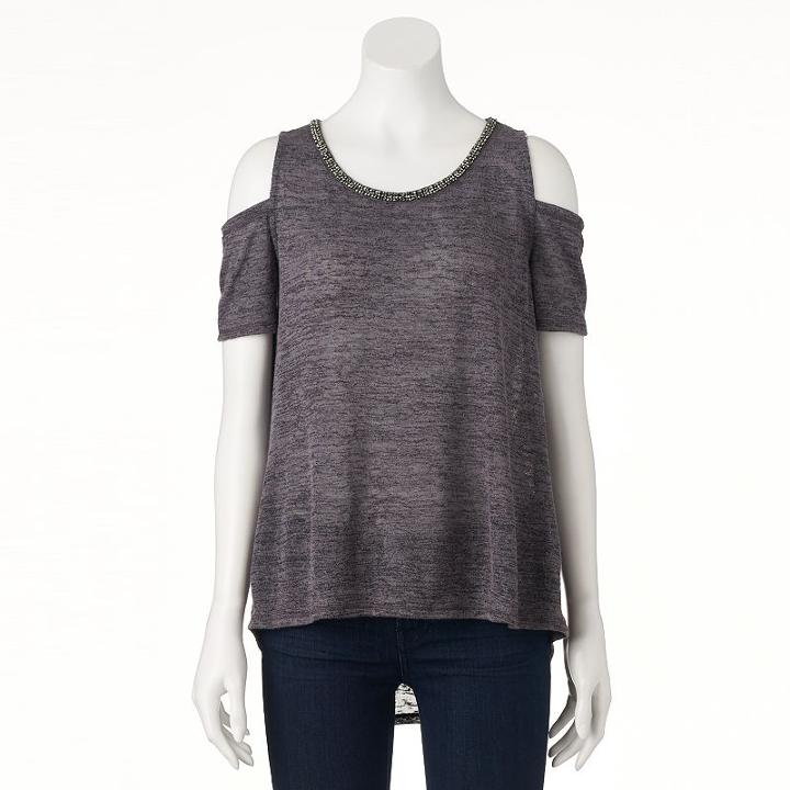 Women's Juicy Couture Embellished Cold-shoulder Tee, Size: Medium, Med Grey