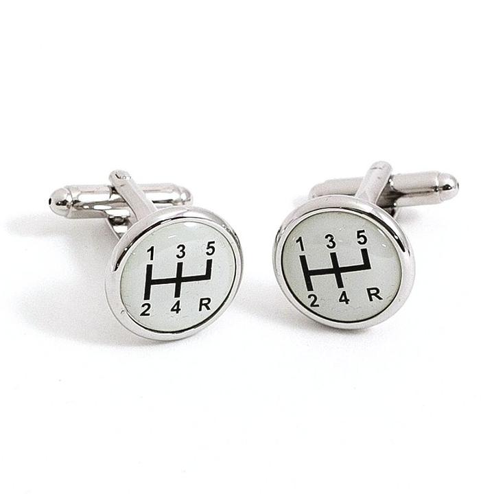 Rhodium-plated Car Shifter Cuff Links, Men's, Grey