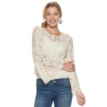 Juniors' Hint Of Mint Lace Bell Sleeve Top, Teens, Size: Small, Natural