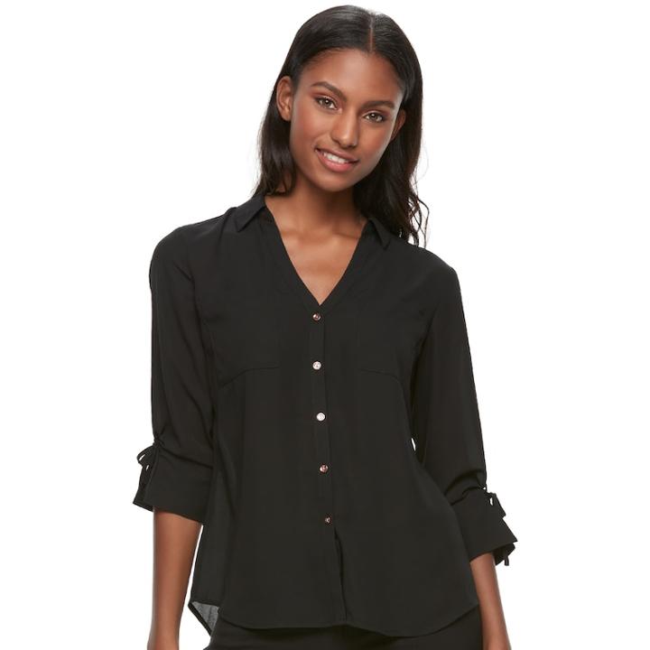 Juniors' Candie's&reg; Trumpet Sleeve Blouse, Teens, Size: Small, Black