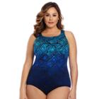 Plus Size Great Lengths D-cup High-neck One-piece Swimsuit, Women's, Size: 20, Blue