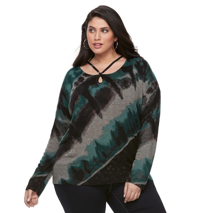Plus Size Rock & Republic&reg; Strappy Tie Dye Sweater, Women's, Size: 1xl, Grey Other