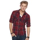 Men's Rock & Republic&reg; Plaid Heathered Stretch Button-down Shirt, Size: Xl, Med Red