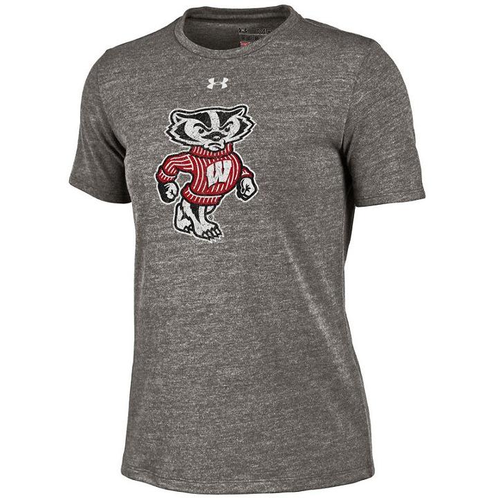 Women's Under Armour Wisconsin Badgers Tri Blend Tee, Size: Small, Grey