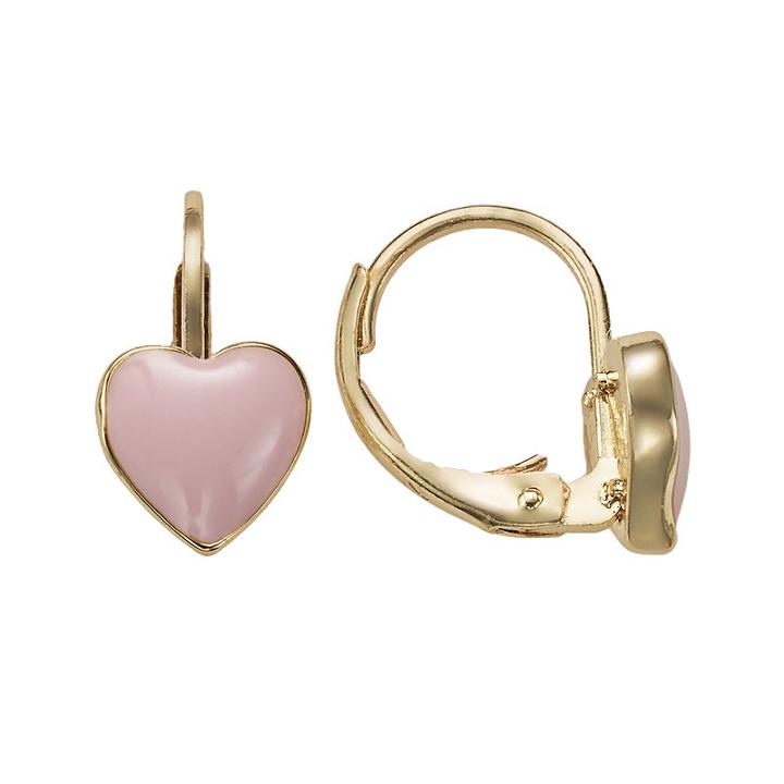 Junior Jewels 18k Gold Plated Pink Enamel Heart Drop Earrings - Kids, Girl's