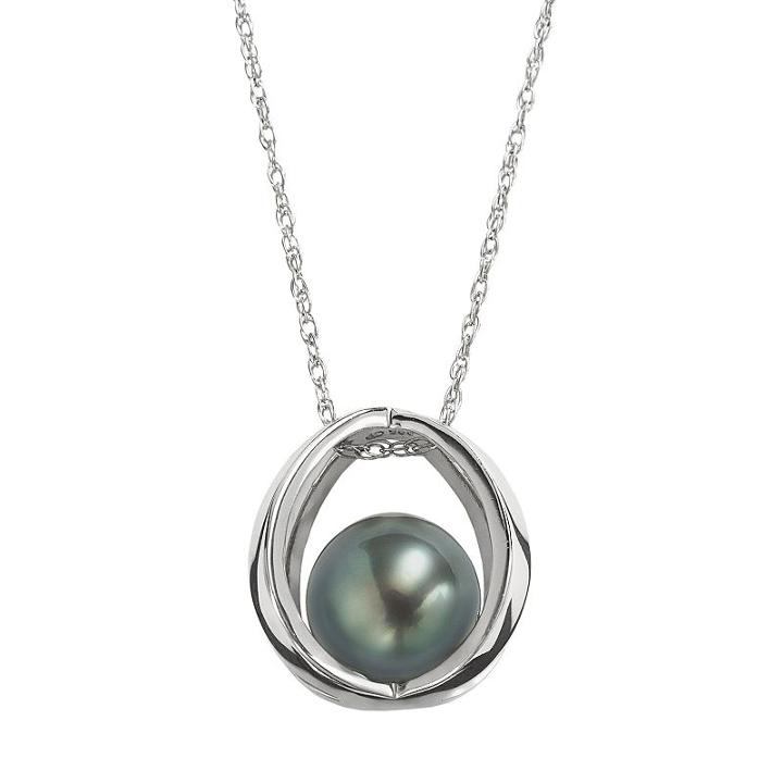 Sterling Silver Tahitian Cultured Pearl Cage Pendant, Women's, Black