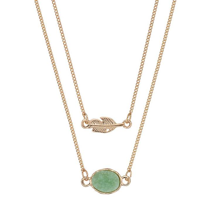Lc Lauren Conrad Leaf & Green Simulated Drusy Layered Necklace Set, Women's, Turq/aqua