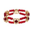 Napier Simulated Garnet Heart Beaded Double Strand Stretch Bracelet, Women's, Red
