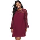 Juniors' Plus Size Lily Rose Bell Sleeve Lace Shift Dress, Teens, Size: 3xl, Med Red