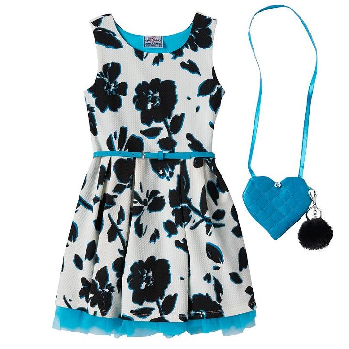 Girls 4-6x Knitworks Belted Floral Dress With Crossbody Accessory Purse, Girl's, Size: 5, Black