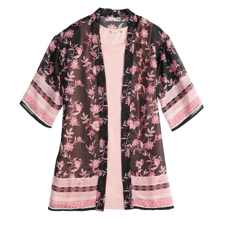 Girls 7-16 & Plus Size Knitworks Sleeveless Dress & Graphic Print Kimono, Size: 16 1/2, Light Pink