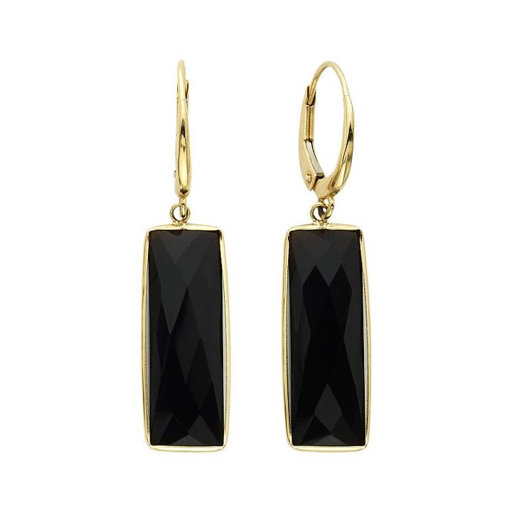 14k Gold Onyx Rectangle Drop Earrings, Women's, Black