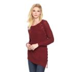 Women's Rock & Republic&reg; Asymmetrical Lace-up Sweater, Size: Xl, Dark Red