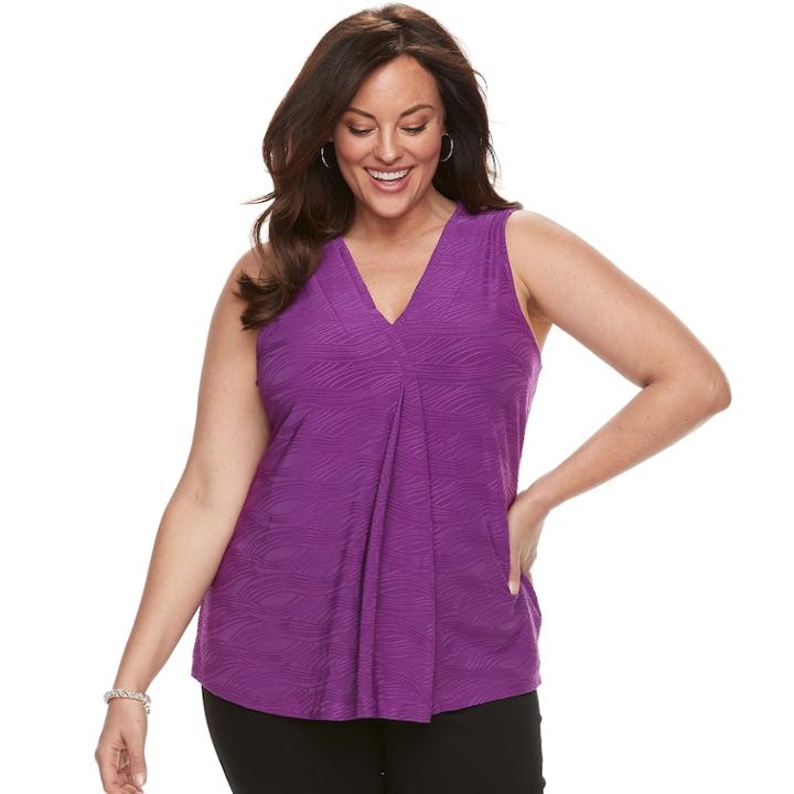 Plus Size Dana Buchman Pleated V-neck Tank, Women's, Size: 2xl, Drk Purple