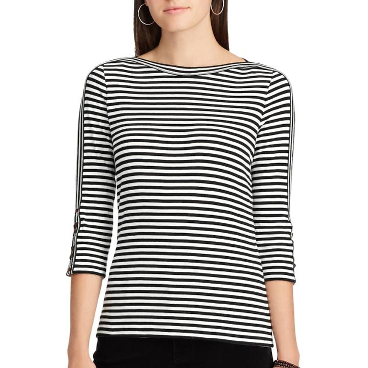 Women's Chaps Cotton-blend Boatneck Top, Size: Large, Black