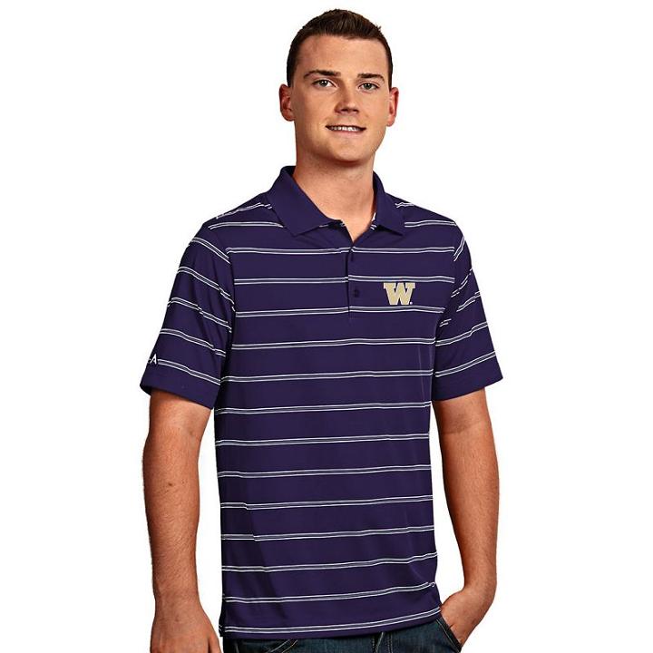 Men's Antigua Washington Huskies Deluxe Striped Desert Dry Xtra-lite Performance Polo, Size: Xxl, Purple Oth