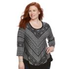 Plus Size Croft & Barrow&reg; Striped 3/4-sleeve Top, Women's, Size: 1xl, Light Grey