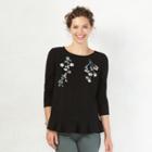 Women's Lc Lauren Conrad Embroidered Peplum Sweater, Size: Xl, Black