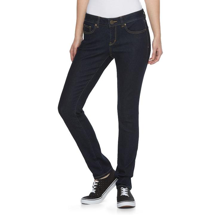 Juniors' So&reg; Perfectly Soft Embroidered Skinny Jeans, Girl's, Size: 9, Dark Blue