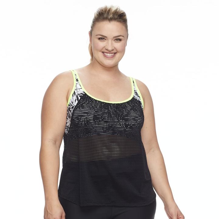Plus Size N Mesh Double Up Waist Minimizer Tankini Top, Women's, Size: 2xl, Oxford