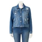 Juniors' Plus Size Mudd&reg; Destructed Jean Jacket, Teens, Size: 1xl, Med Blue