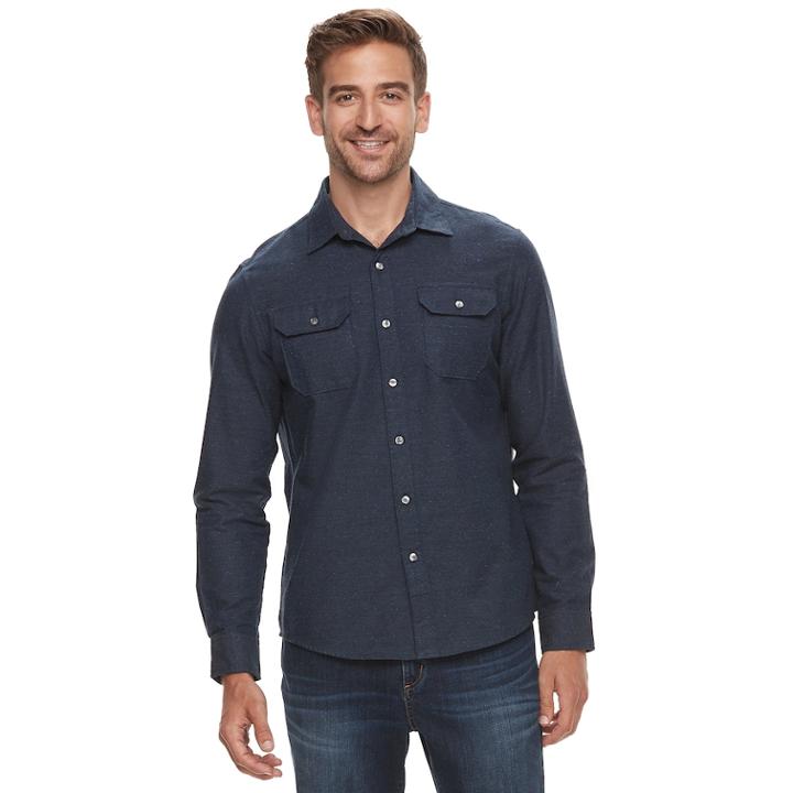 Men's Apt. 9&reg; Brushed Nep 2-pocket Woven Button-down Shirt, Size: Xl, Dark Blue