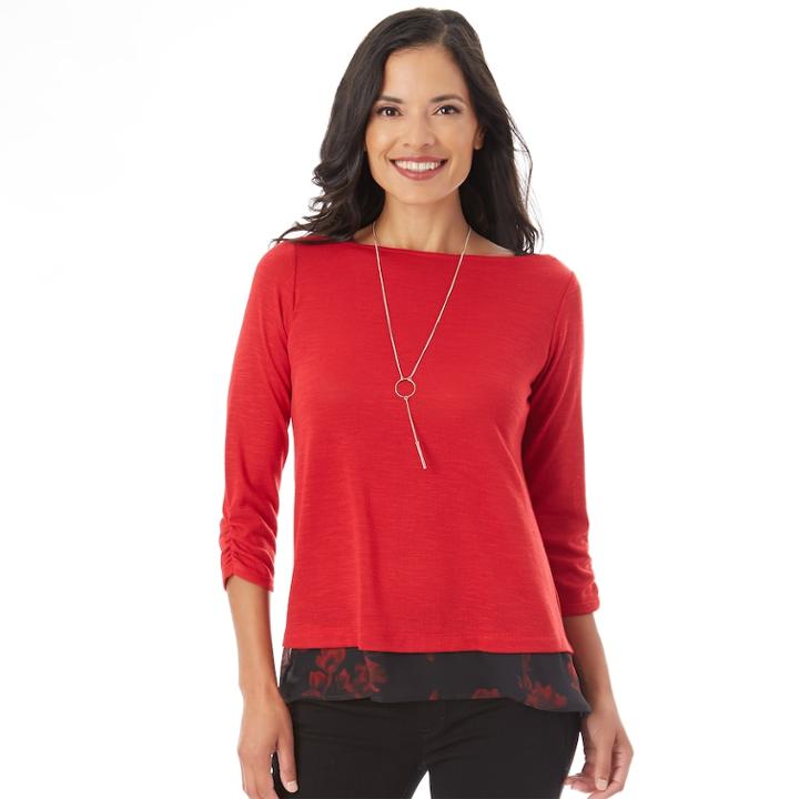 Women's Apt. 9&reg; Mock-layer Necklace Top, Size: Large, Black Red Floral