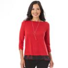 Women's Apt. 9&reg; Mock-layer Necklace Top, Size: Large, Black Red Floral