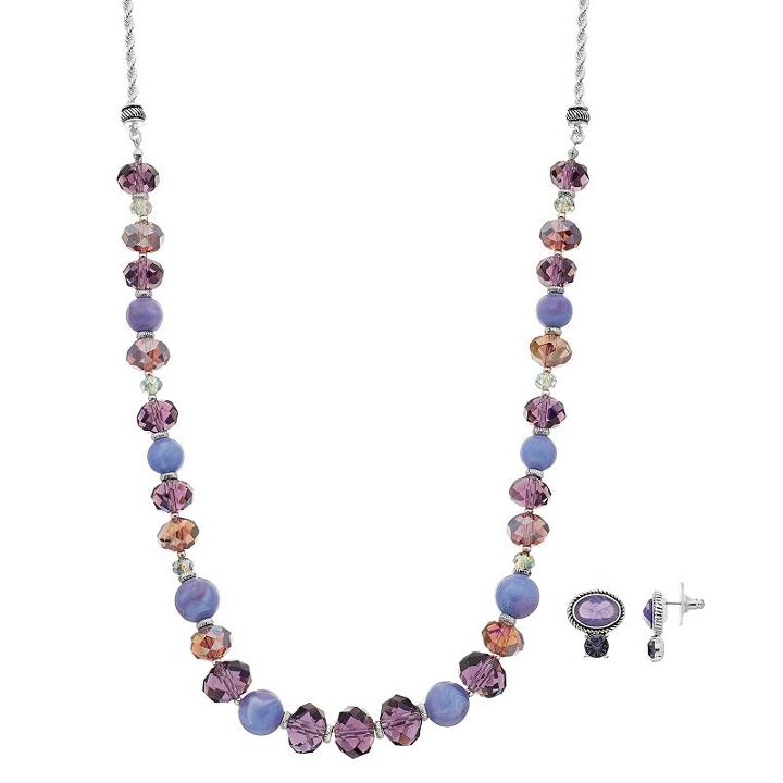 Napier Beaded Necklace & Oval Drop Earring Set, Women's