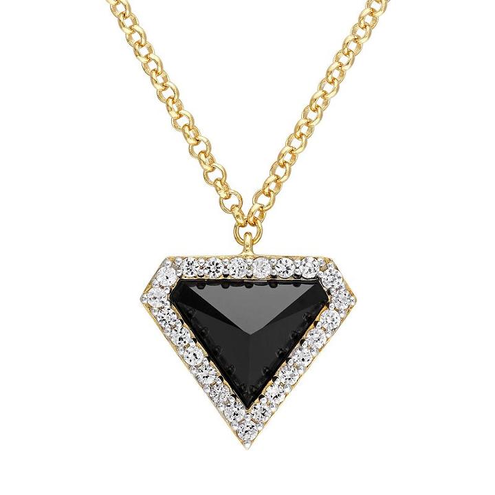 V19.69 Italia 18k Gold Over Silver Black Agate Triangle Pendant, Women's, Size: 16