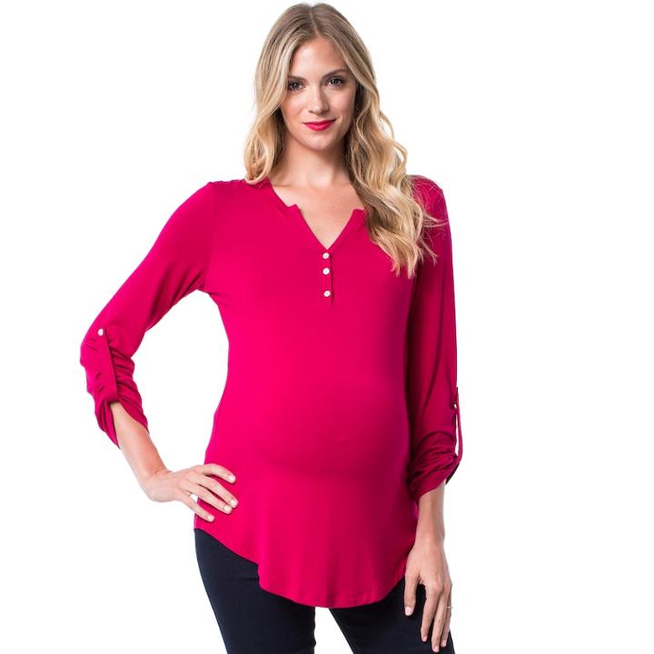 Maternity Pip & Vine By Rosie Pope Henley Tee, Women's, Size: S-mat, Brt Pink