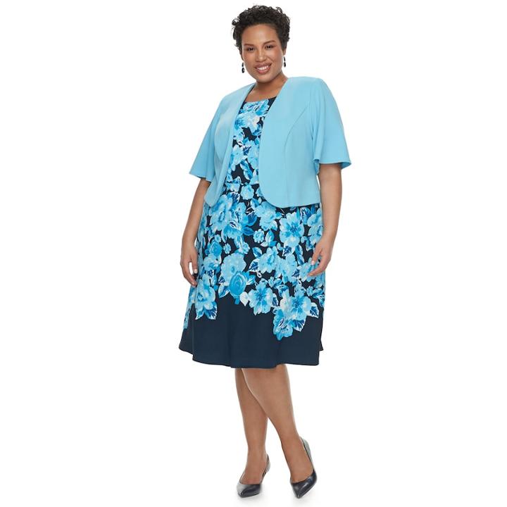 Plus Size Maya Brooke Floral Sleeveless Dress & Jacket Set, Women's, Size: 24 W, Med Blue