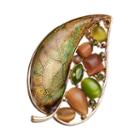 Green & Brown Cabochon Leaf Pin, Women's, Multicolor