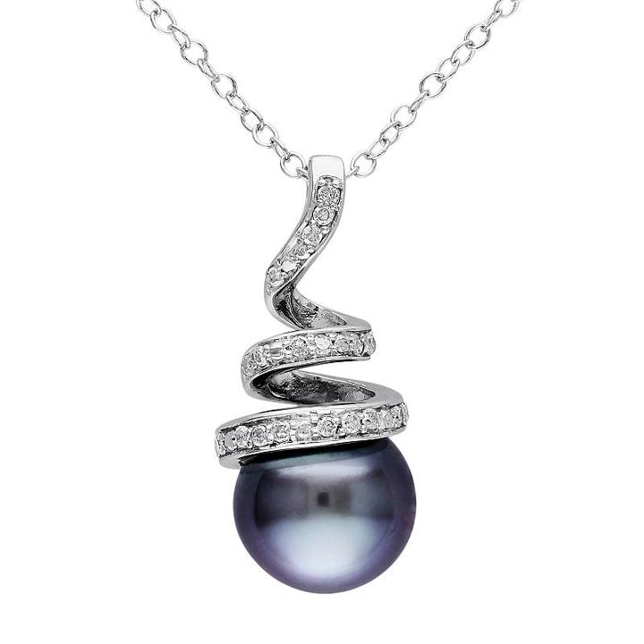 Sterling Silver Tahitian Cultured Pearl & 1/10 Carat T.w. Diamond Swirl Pendant Necklace, Women's, Size: 18, Black