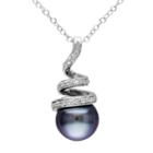 Sterling Silver Tahitian Cultured Pearl & 1/10 Carat T.w. Diamond Swirl Pendant Necklace, Women's, Size: 18, Black