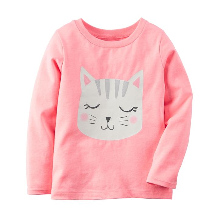 Girls 4-8 Carter's Long Sleeve Glitter Graphic Tee, Size: 4, Orange