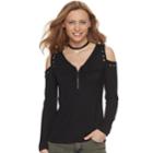 Women's Rock & Republic&reg; Zipper Accent Cold-shoulder Top, Size: Large, Black