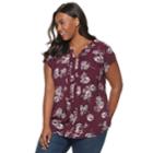 Plus Size Croft & Barrow&reg; Print Pleated Top, Women's, Size: 1xl, Drk Purple