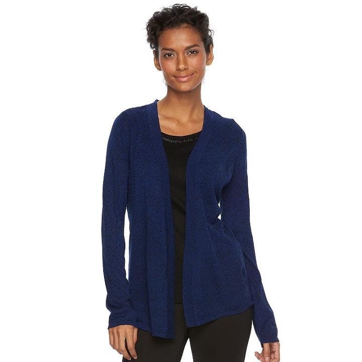 Women's Napa Valley Embellished Marled Mock-layer Top, Size: Large, Dark Blue
