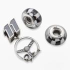 Insignia Collection Nascar Denny Hamlin Sterling Silver Steering Wheel Charm And Checkered Flag Bead Set, Women's, Black