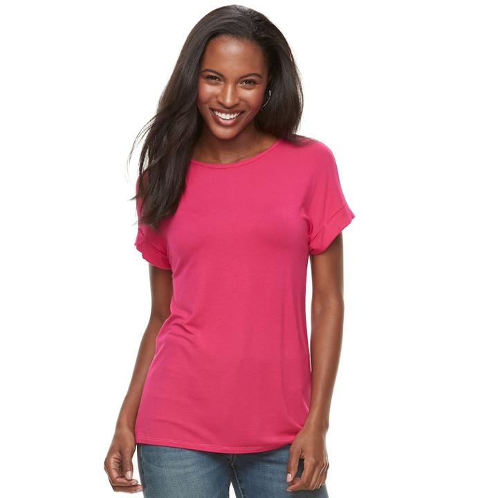 Women's Apt. 9&reg; Snap-back Tee, Size: Large, Med Pink