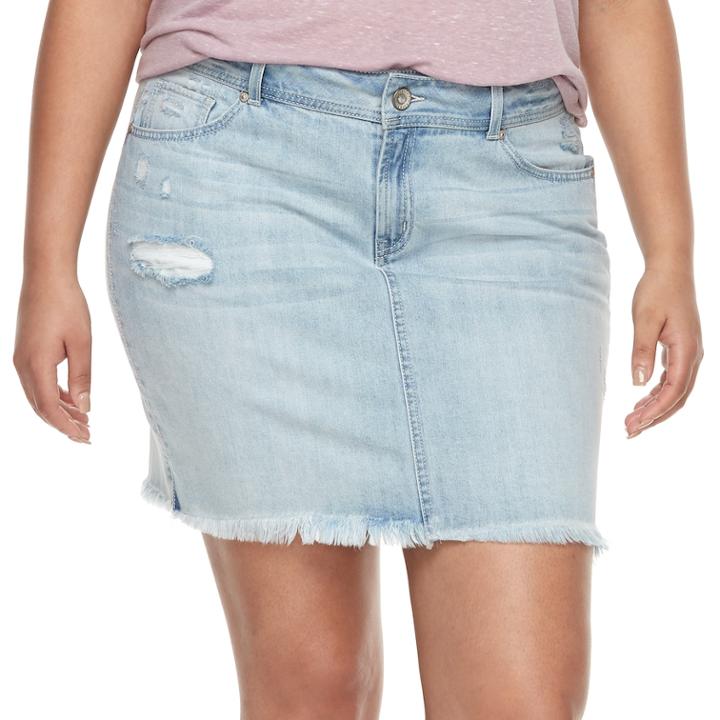 Juniors' Plus Size Rewash Frayed Light Wash Mini Jean Skirt, Teens, Size: 22 W, Blue