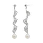 Sterling Silver Freshwater Cultured Pearl Twist Linear Drop Earrings, Women's, White