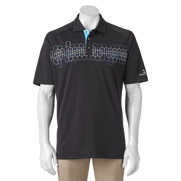 Men's Pebble Beach Classic-fit Patterned Performance Golf Polo, Size: Small, Black