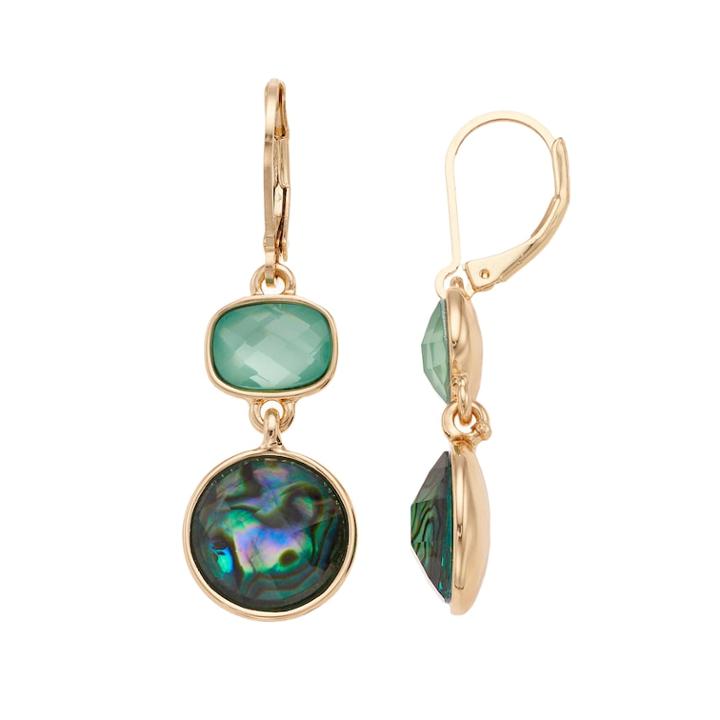 Dana Buchman Green Simulated Abalone Geometric Drop Earrings, Women's