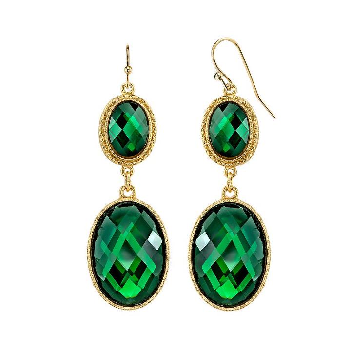 1928 Green Faceted Double Oval Drop Earrings, Women's