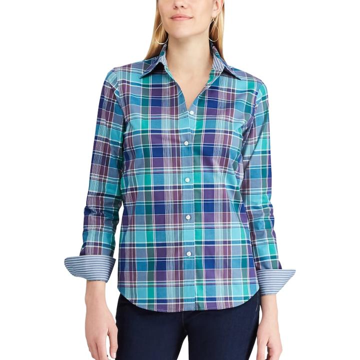 Petite Chaps Non-iron Button Down Shirt, Women's, Size: Xl Petite, Blue