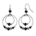 Black Beaded Orbital Nickel Free Hoop Drop Earrings, Women's, Oxford
